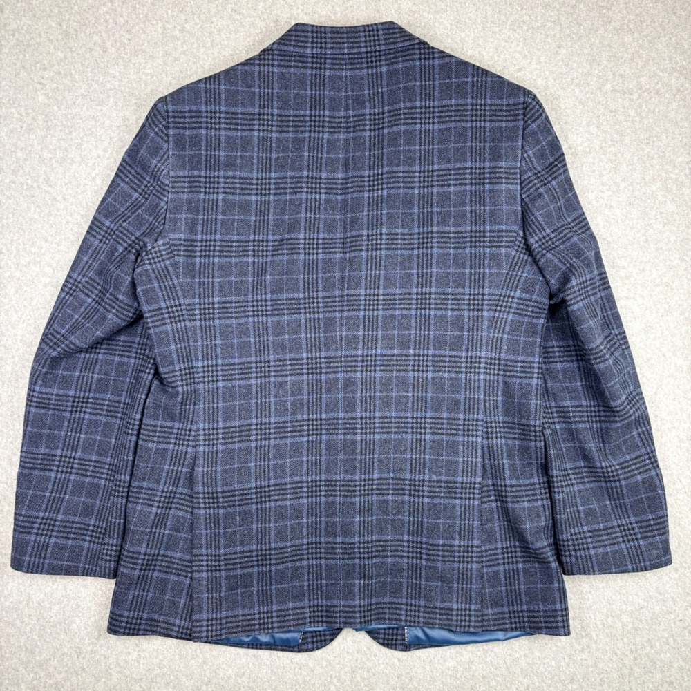 Joseph Abboud Blazer Mens 44L Plaid Blue Wool Cashmere Sport Coat Campore - Picture 12 of 12